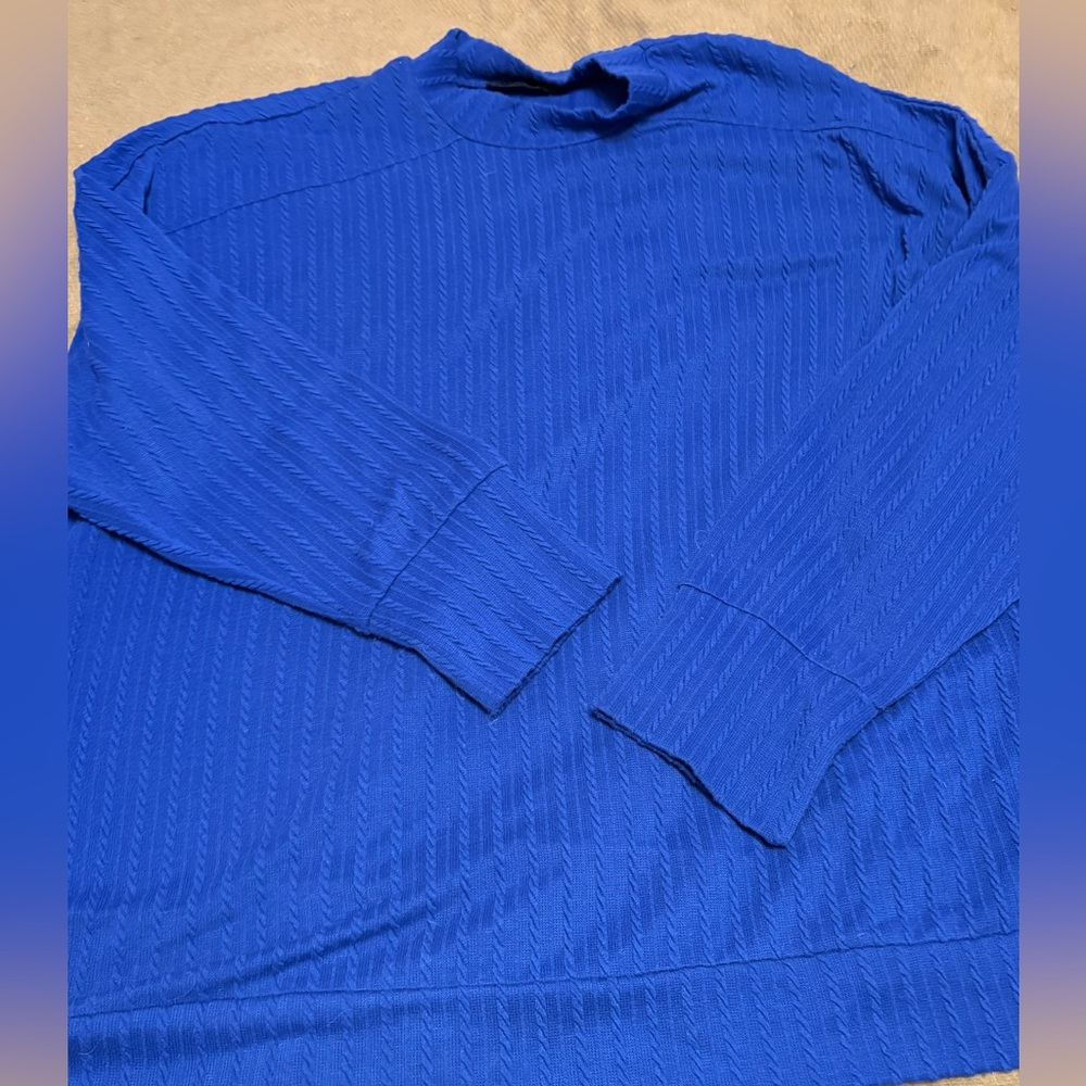 Lane Bryant Blue Cowl Neck Sweater with Ribbed Texture